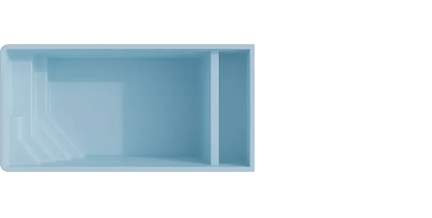 Vue de dessus du modèle de coque Star 4 avec volet intégré et escalier d'angle, présentation produit