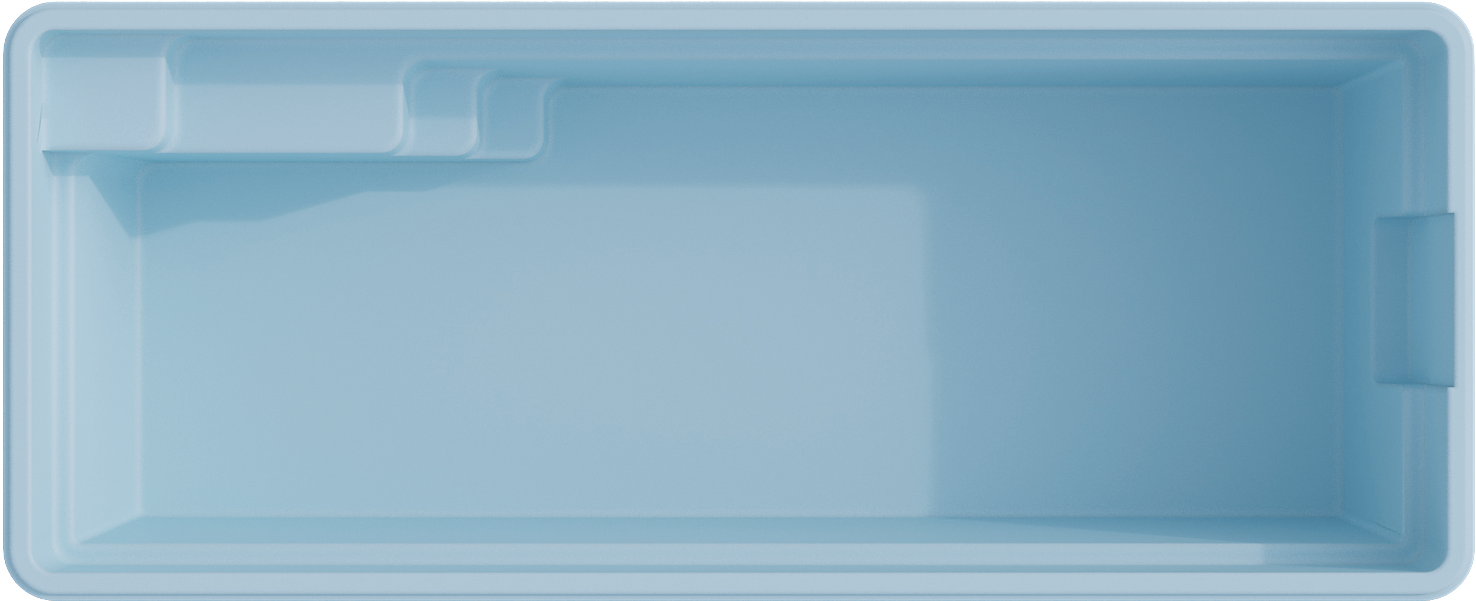 Vue de dessus du modèle de coque Swim 6, couloir de nage avec escalier sur petit côté, présentation produit