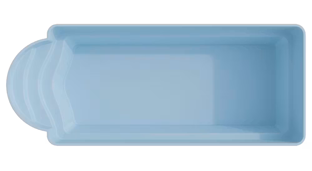 Vue de dessus du modèle de coque Deneb avec escalier d'angle arrondi, présentation produit sur fond blanc