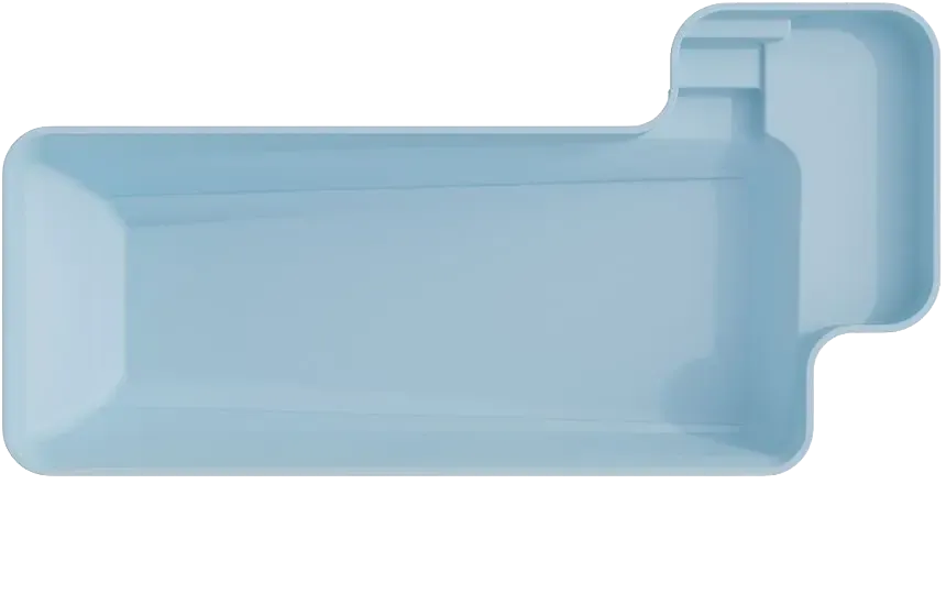 Vue de dessus du modèle de coque Nuvea avec plage immergée latérale, présentation produit sur fond blanc
